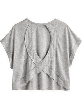 Women's Plain Grey Open Back Tops Workout Backless Casual Athletic Shirts